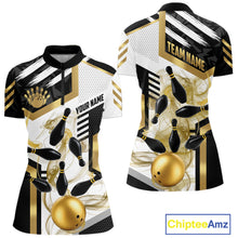Load image into Gallery viewer, Custom Smoke Bowling Pins Polo &amp; Quarter Zip Shirt For Women, Bowling League Team Jersey |Gold TDM6521