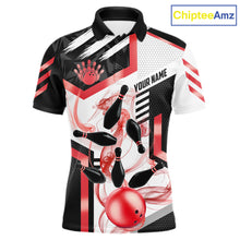 Load image into Gallery viewer, Custom Smoke Bowling Pins Polo &amp; Quarter Zip Shirt For Men, Bowling League Team Jersey |Red TDM6523