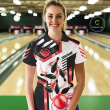 Load image into Gallery viewer, Custom Smoke Bowling Pins Polo &amp; Quarter Zip Shirt For Women, Bowling League Team Jersey |Red TDM6523
