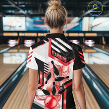 Load image into Gallery viewer, Custom Smoke Bowling Pins Polo &amp; Quarter Zip Shirt For Women, Bowling League Team Jersey |Red TDM6523