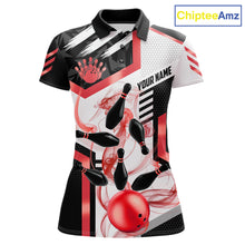 Load image into Gallery viewer, Custom Smoke Bowling Pins Polo &amp; Quarter Zip Shirt For Women, Bowling League Team Jersey |Red TDM6523