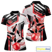 Load image into Gallery viewer, Custom Smoke Bowling Pins Polo &amp; Quarter Zip Shirt For Women, Bowling League Team Jersey |Red TDM6523