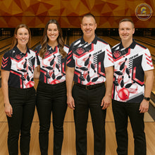 Load image into Gallery viewer, Custom Smoke Bowling Pins Polo &amp; Quarter Zip Shirt For Women, Bowling League Team Jersey |Red TDM6523