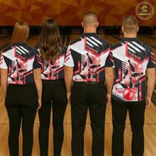Load image into Gallery viewer, Custom Smoke Bowling Pins Polo &amp; Quarter Zip Shirt For Women, Bowling League Team Jersey |Red TDM6523