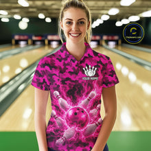 Load image into Gallery viewer, Custom Pink Camo Lightning Flame Bowling Jersey For Women, Bowling Team Shirts Polo &amp; 1/4 Zip TDM6524