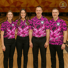 Load image into Gallery viewer, Custom Pink Camo Lightning Flame Bowling Jersey For Women, Bowling Team Shirts Polo &amp; 1/4 Zip TDM6524