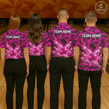 Load image into Gallery viewer, Custom Pink Camo Lightning Flame Bowling Jersey For Women, Bowling Team Shirts Polo &amp; 1/4 Zip TDM6524