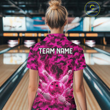 Load image into Gallery viewer, Custom Pink Camo Lightning Flame Bowling Jersey For Women, Bowling Team Shirts Polo &amp; 1/4 Zip TDM6524