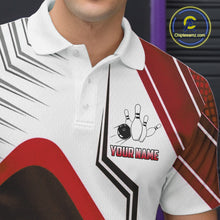 Load image into Gallery viewer, Custom White And Red Bowling Ball Polo &amp; Quarter Zip For Men, Bowling Team Shirts, Bowling Jersey TDM6526