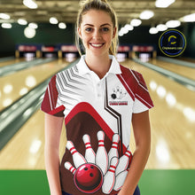 Load image into Gallery viewer, Custom White And Red Bowling Ball Polo &amp; Quarter Zip For Women, Bowling Team Shirts, Bowling Jersey TDM6526