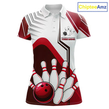 Load image into Gallery viewer, Custom White And Red Bowling Ball Polo &amp; Quarter Zip For Women, Bowling Team Shirts, Bowling Jersey TDM6526