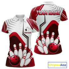 Load image into Gallery viewer, Custom White And Red Bowling Ball Polo &amp; Quarter Zip For Women, Bowling Team Shirts, Bowling Jersey TDM6526