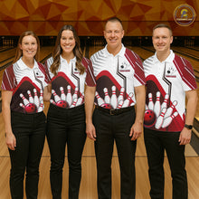 Load image into Gallery viewer, Custom White And Red Bowling Ball Polo &amp; Quarter Zip For Women, Bowling Team Shirts, Bowling Jersey TDM6526