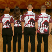 Load image into Gallery viewer, Custom White And Red Bowling Ball Polo &amp; Quarter Zip For Women, Bowling Team Shirts, Bowling Jersey TDM6526