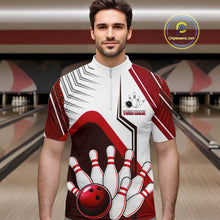 Load image into Gallery viewer, Custom White And Red Bowling Ball Polo &amp; Quarter Zip For Men, Bowling Team Shirts, Bowling Jersey TDM6526