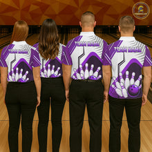 Load image into Gallery viewer, Custom White And Purple Bowling Ball Polo &amp; Quarter Zip For Women, Bowling Team Shirt, Bowling Jersey TDM6527