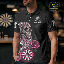 Load image into Gallery viewer, Personalized Pink Funny Skull Roses Darts Shirt For Men Custom Darts Team Jersey, Darts Outfit TDM4354