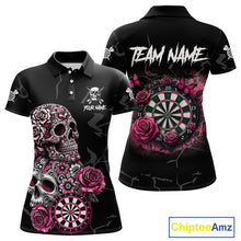Load image into Gallery viewer, Personalized Pink Funny Skull Roses Darts Shirt For Women Custom Darts Team Jersey, Darts Outfit TDM4354