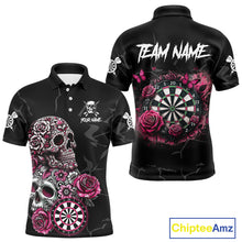 Load image into Gallery viewer, Personalized Pink Funny Skull Roses Darts Shirt For Men Custom Darts Team Jersey, Darts Outfit TDM4354