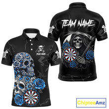 Load image into Gallery viewer, Personalized Blue Funny Skull Roses Darts Shirt For Men Custom Darts Team Jersey, Darts Outfit TDM4355