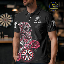 Load image into Gallery viewer, Personalized Red Funny Skull Roses Darts Shirt For Men Custom Darts Team Jersey, Darts Outfit TDM4356