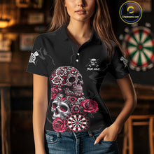 Load image into Gallery viewer, Personalized Red Funny Skull Roses Darts Shirt For Women Custom Darts Team Jersey, Darts Outfit TDM4356