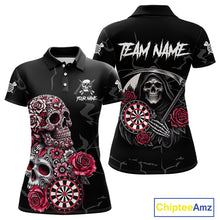 Load image into Gallery viewer, Personalized Red Funny Skull Roses Darts Shirt For Women Custom Darts Team Jersey, Darts Outfit TDM4356