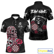 Load image into Gallery viewer, Personalized Red Funny Skull Roses Darts Shirt For Men Custom Darts Team Jersey, Darts Outfit TDM4356
