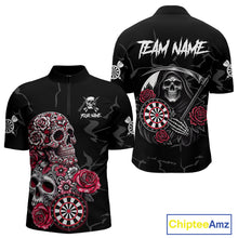 Load image into Gallery viewer, Personalized Red Funny Skull Roses Darts Shirt For Men Custom Darts Team Jersey, Darts Outfit TDM4356