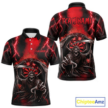 Load image into Gallery viewer, Personalized Red Grim Reaper Thunder Lightning Darts Shirt For Men, 3D Darts Team Jerseys TDM4588
