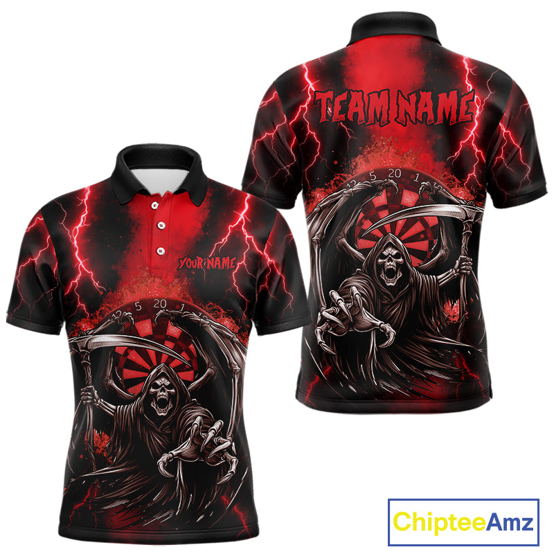 Personalized Red Grim Reaper Thunder Lightning Darts Shirt For Men, 3D Darts Team Jerseys TDM4588
