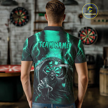 Load image into Gallery viewer, Personalized Turquoise Grim Reaper Thunder Lightning Darts Shirt For Men, 3D Darts Team Jerseys TDM4589