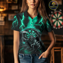 Load image into Gallery viewer, Personalized Turquoise Grim Reaper Thunder Lightning Darts Shirt For Women, 3D Darts Team Jerseys TDM4589