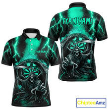 Load image into Gallery viewer, Personalized Turquoise Grim Reaper Thunder Lightning Darts Shirt For Men, 3D Darts Team Jerseys TDM4589