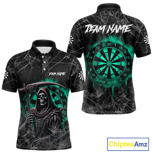 Black And Turquoise Smoke Grim Reaper Dart Shirts For Men Custom Halloween Darts Jersey Outfit TDM4590