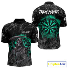 Load image into Gallery viewer, Black And Turquoise Smoke Grim Reaper Dart Shirts For Men Custom Halloween Darts Jersey Outfit TDM4590