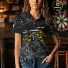 Load image into Gallery viewer, Black And Yellow Smoke Grim Reaper Dart Shirts For Women Custom Halloween Darts Jersey Outfit TDM4591