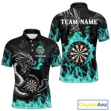 Load image into Gallery viewer, Personalized Turquoise Flaming Dragon Darts Shirt For Men Custom Darts Team Jersey Polo &amp; 1/4 Zip TDM4592