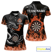 Load image into Gallery viewer, Personalized Orange Flaming Dragon Darts Shirt For Women Custom Darts Team Jersey Polo &amp; Quarter Zip TDM4593
