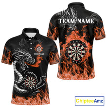 Load image into Gallery viewer, Personalized Orange Flaming Dragon Darts Shirt For Men Custom Darts Team Jersey Polo &amp; Quarter Zip TDM4593