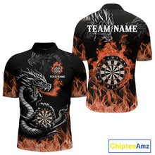 Load image into Gallery viewer, Personalized Orange Flaming Dragon Darts Shirt For Men Custom Darts Team Jersey Polo &amp; Quarter Zip TDM4593