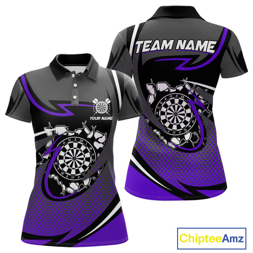 Funny Crack Dartboard Purple Darts Polo & Quarter Zip Custom Darts Shirt For Women Darts Team Jersey TDM5008