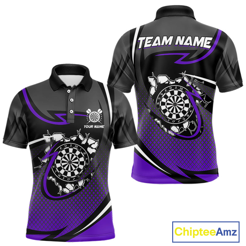 Funny Crack Dartboard Purple Darts Polo & Quarter Zip Custom Darts Shirt For Men Darts Team Jersey TDM5008
