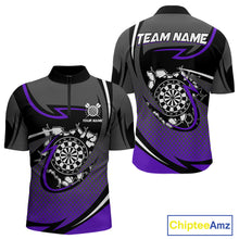 Load image into Gallery viewer, Funny Crack Dartboard Purple Darts Polo &amp; Quarter Zip Custom Darts Shirt For Men Darts Team Jersey TDM5008