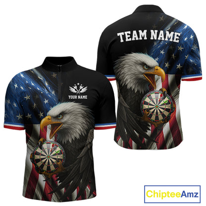 American Flag Eagle Darts Shirt For Men Custom Patriotic Darts Jersey Team Polo & Quarter Zip TDM5012