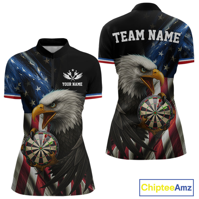 American Flag Eagle Darts Shirt For Women Custom Patriotic Darts Jersey Team Polo & Quarter Zip TDM5012