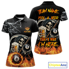 Load image into Gallery viewer, Personalized Grim Reaper Pool And Beer Flame Billiard Shirt For Women, Funny 8 Ball Pool Team Jersey TDM5014