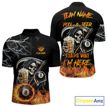 Load image into Gallery viewer, Personalized Grim Reaper Pool And Beer Flame Billiard Shirt For Men, Funny 8 Ball Pool Team Jersey TDM5014