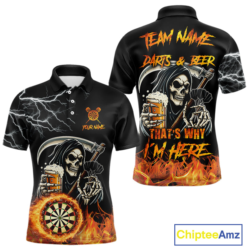Personalized Grim Reaper Darts And Beer Flame Darts Shirt For Men Custom Funny Darts Team Jersey TDM5015