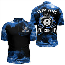 Load image into Gallery viewer, I'D Cue Up 8 Ball Pool Crown Blue Flaming Custom Billiard Shirts For Men, Funny Billiard Jerseys TDM3233